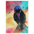 contemporary painting of a black bird with multi colored background by Antje Reitler Art