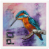 contemporary painting of a Kingfisher on a branch with light blue and purple background by Antje Reitler Art