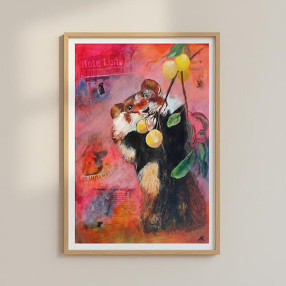 contemporary painting of a white and black paint horse with pink background by Antje Reitler Art