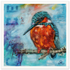 contemporary painting of a Kingfisher on a branch with fluffed up feathers and light blue background by Antje Reitler Art