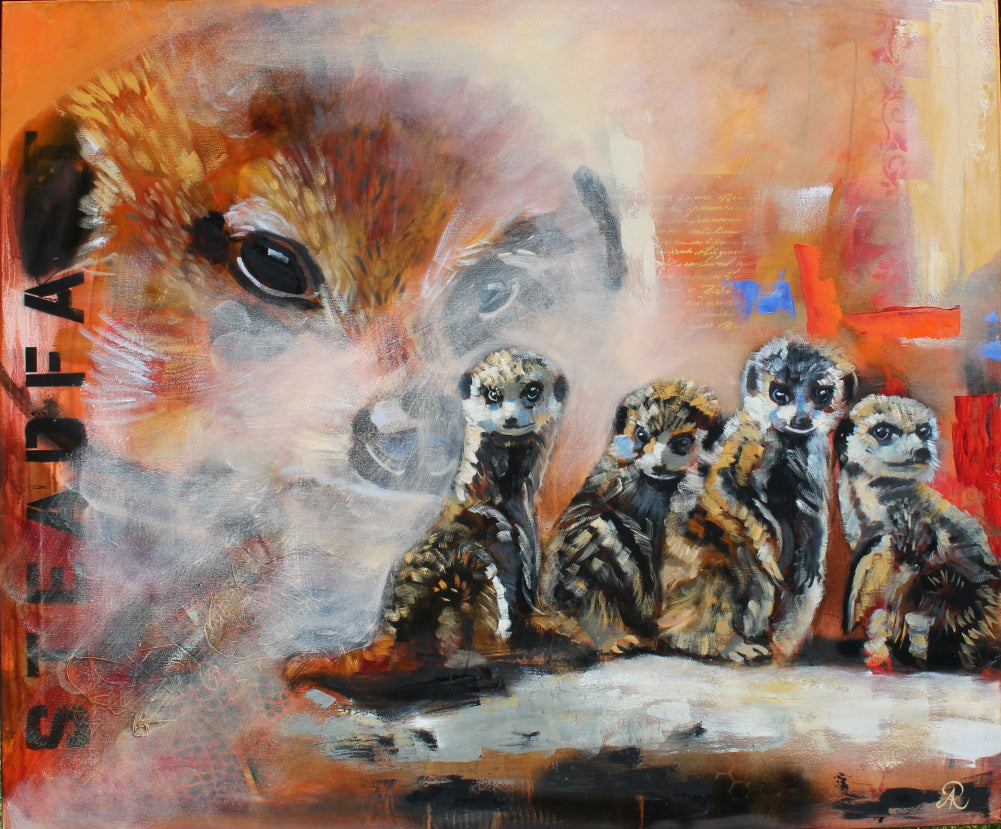 Original contemporary meerkat painting in warm orange tones by Antje Reitler