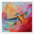 contemporary painting of a Kingfisher spreading its wings with red and light blue background by Antje Reitler Art