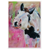 contemporary painting of a white and black paint horse with pink background by Antje Reitler Art
