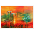 painting of an abstract landscape in orange with cranes by Antje Reitler Art